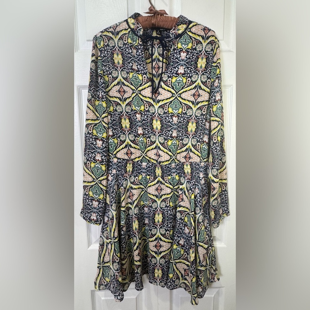 AQUA Floral Mini Dress V-Neck Tie Elastic Waist – Size M